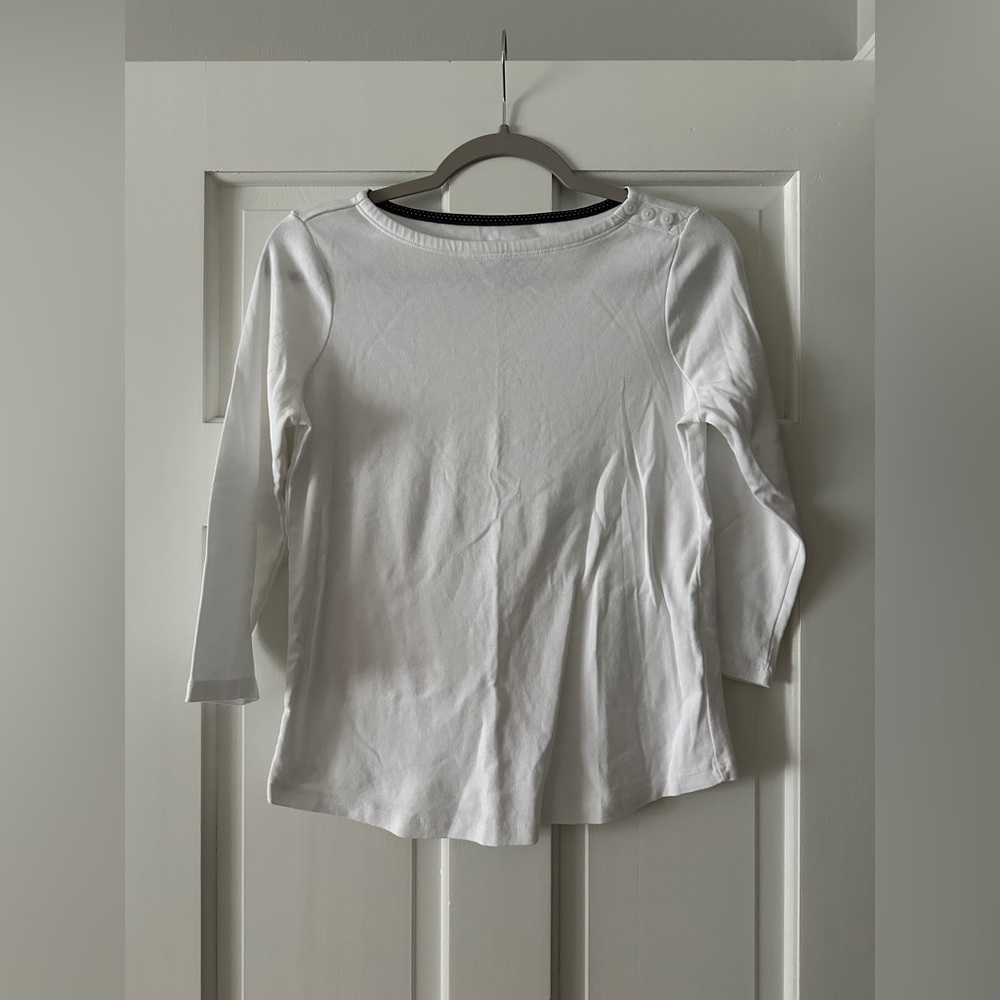 Charter Club 100% Supima Cotton Button-Shoulder White 3/4 Sleeve Shirt Top